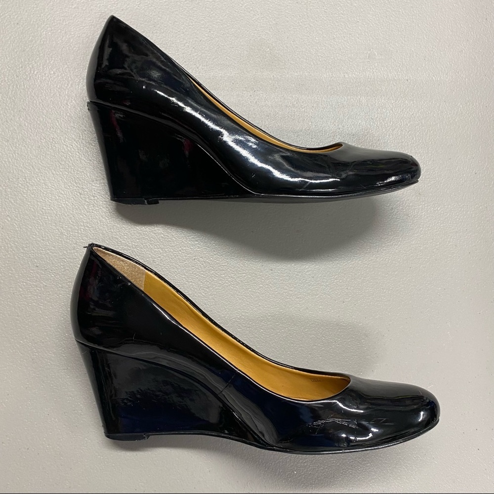 J Crew Factory Patent Leather Black Wedge Heel 7.5 - Picture 4 of 7